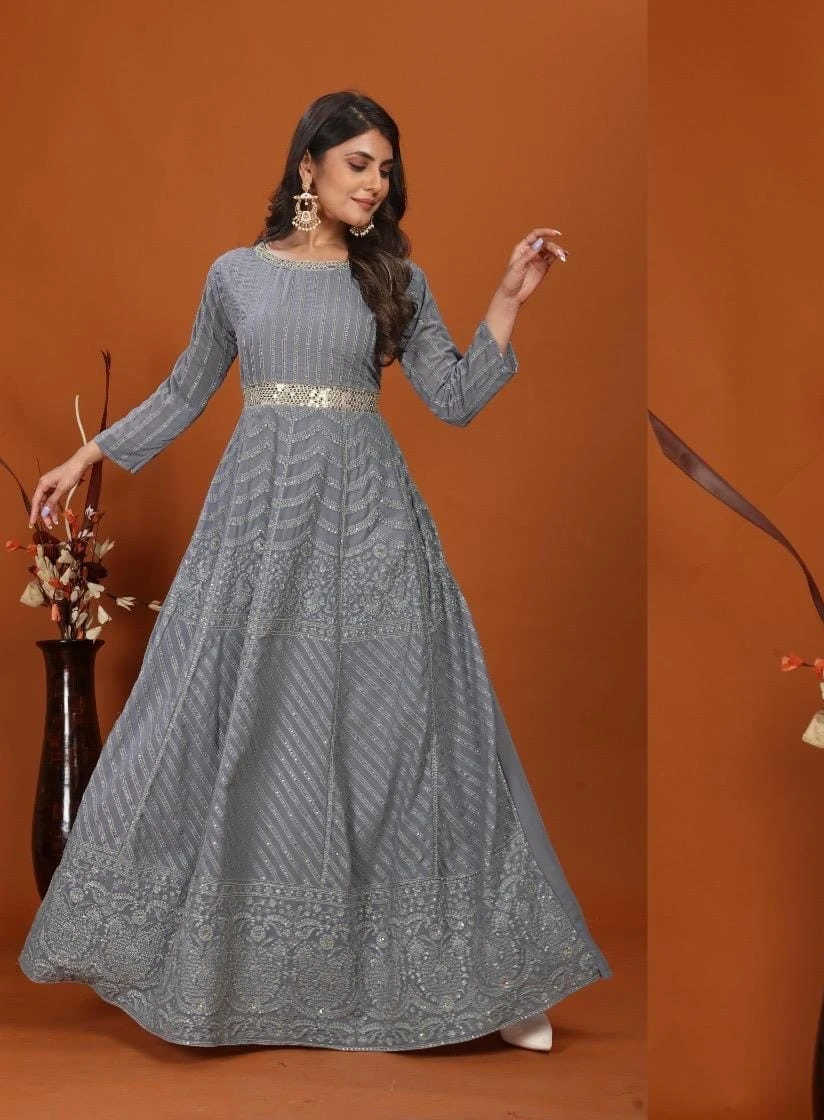 Dark Purple Designer Anarkali Dress with Dupatta